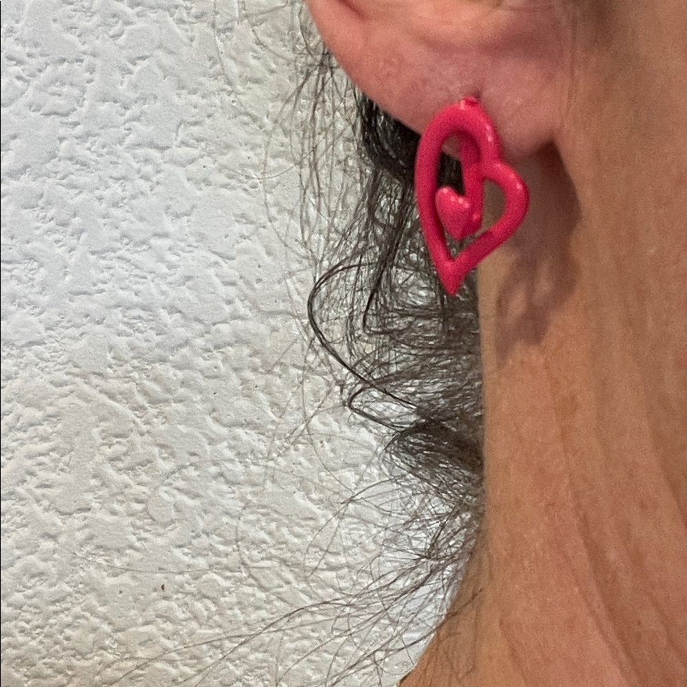 Pink Heart Cutout Stud Earrings - Women's Jewelry